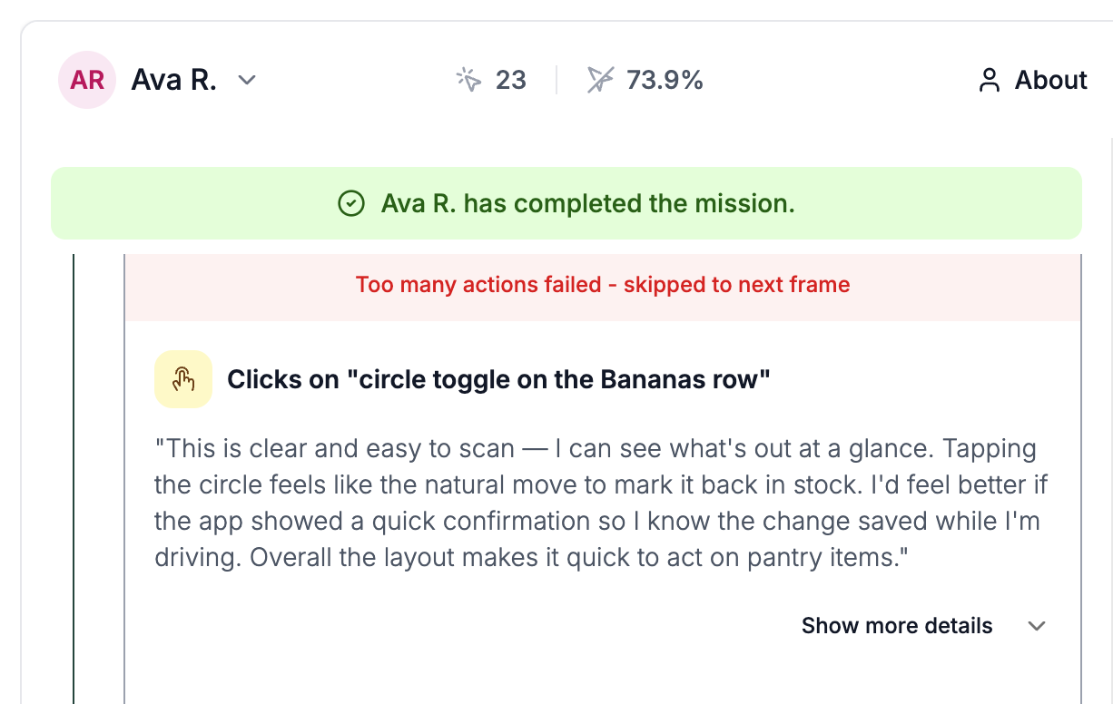 Ava R. user story, needs feedback while driving